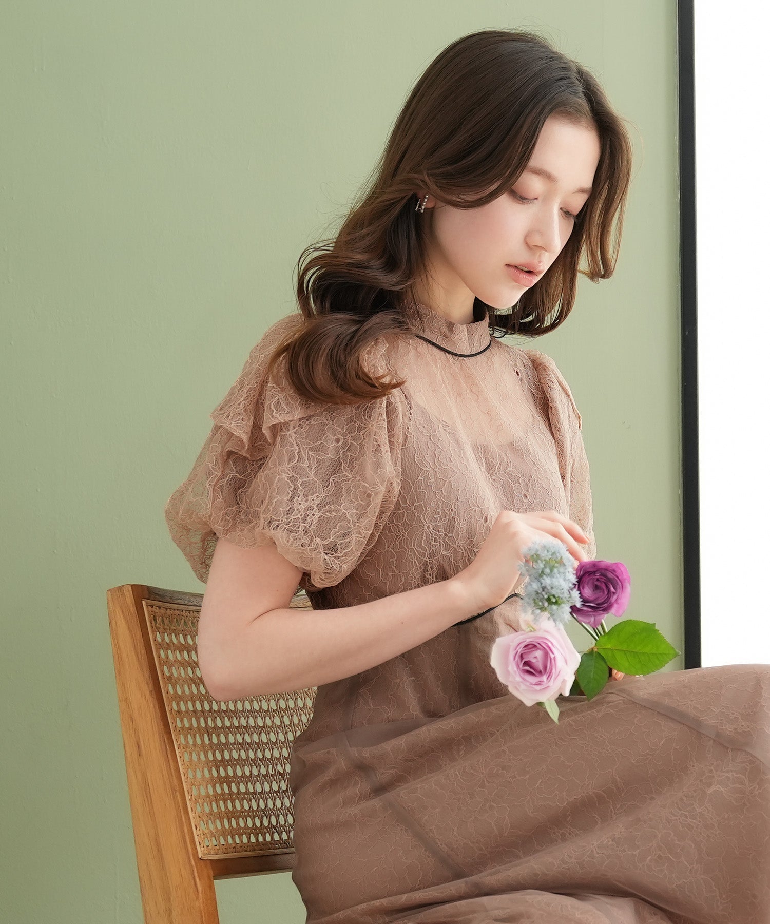 ラッフルスリーブレイヤードレス