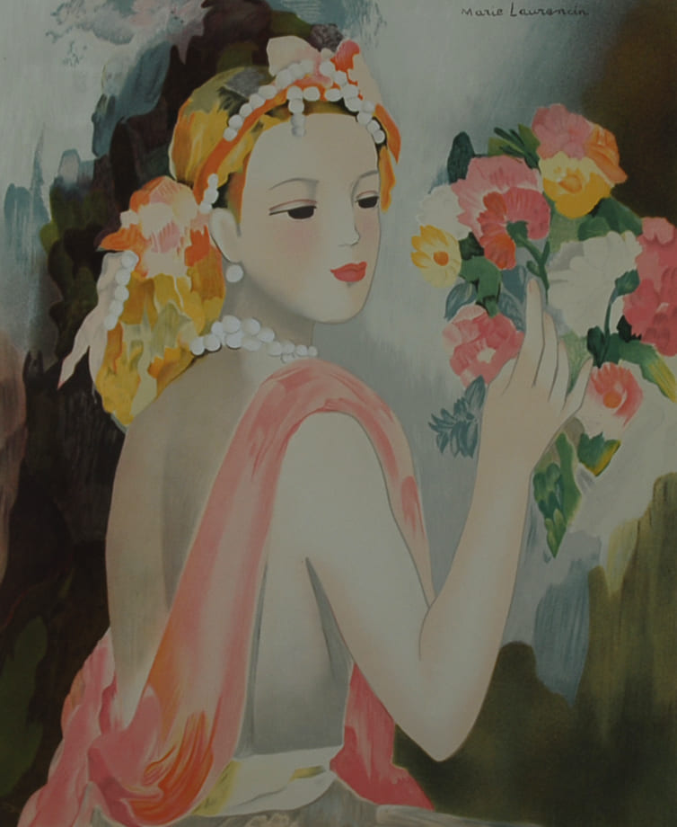 マリー・ローランサン 【花束を見つめる少女】名作リトグラフ 刷師