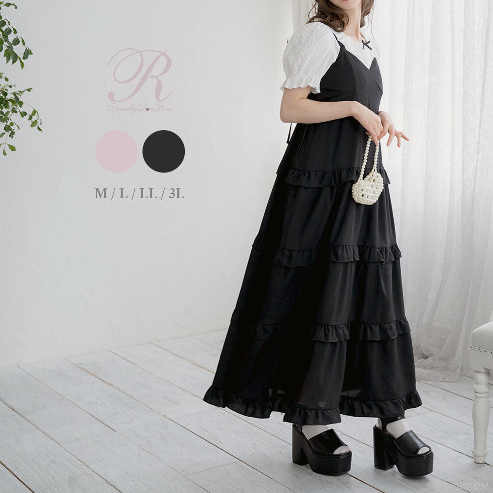 ティアードフリルアレンジリボンキャミワンピ – レディース