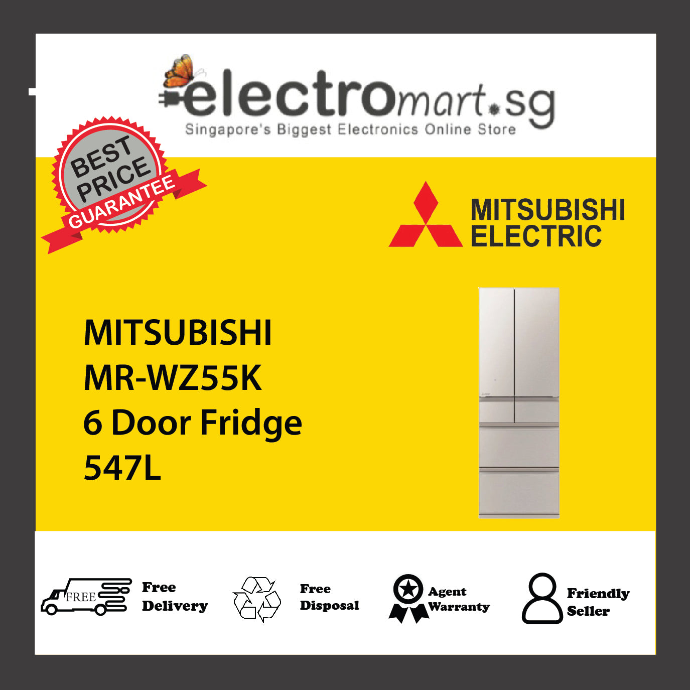 MITSUBISHI MR-WZ55K 6 Door Fridge 547L – Electromart.sg Pte Ltd