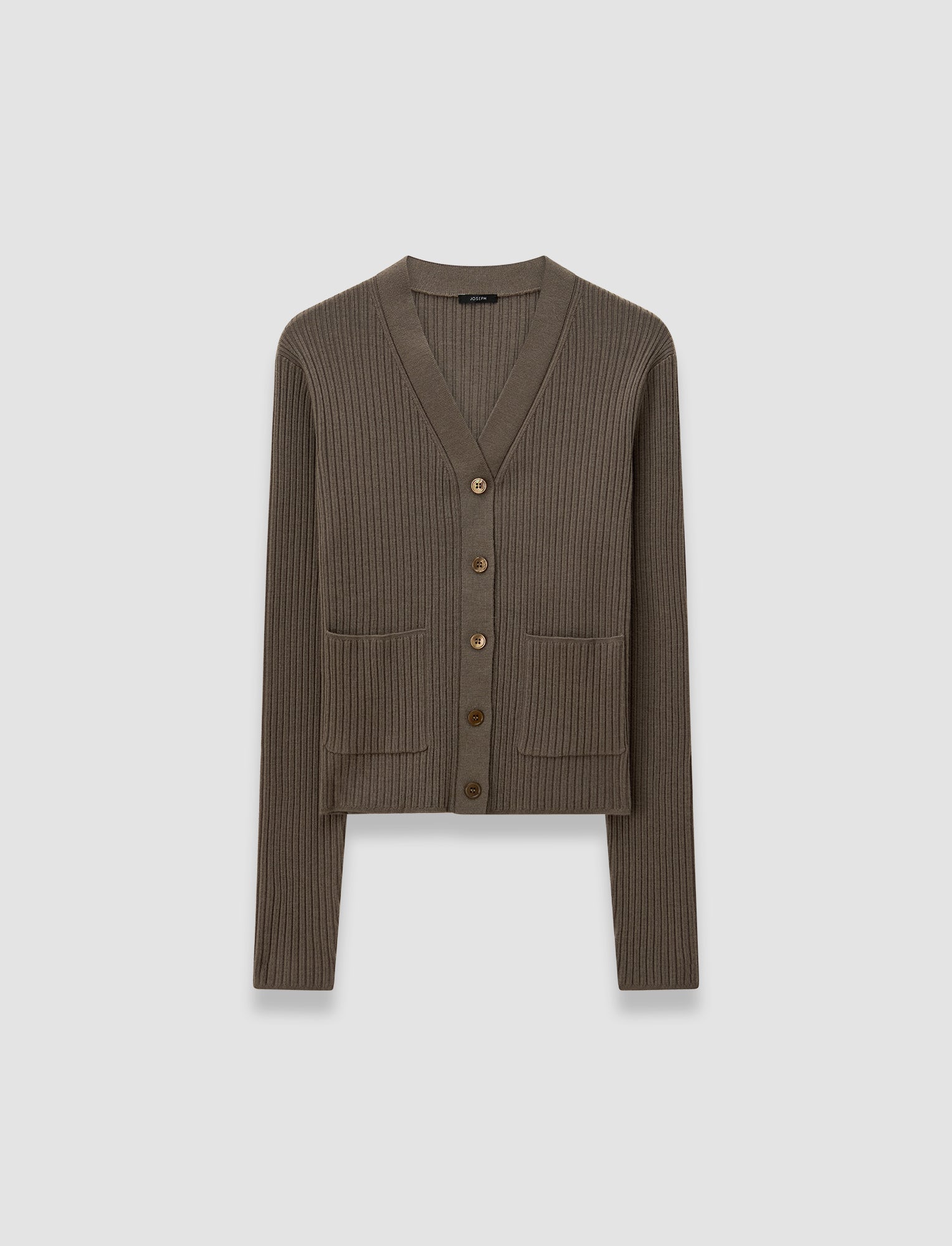 Merino Rib Knit Cardigan in Brown | JOSEPH US