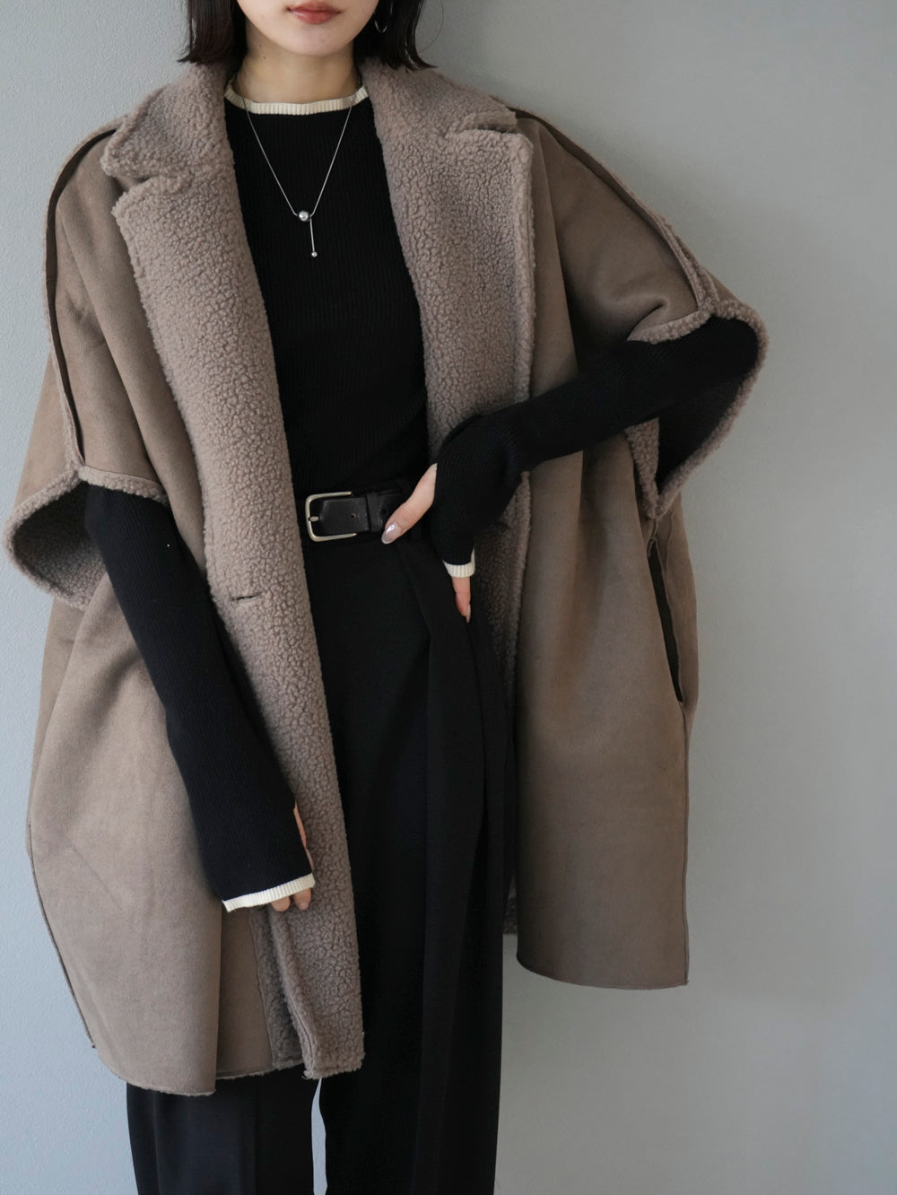 予約】ムートンボアポンチョ/ブラウン – Lumier