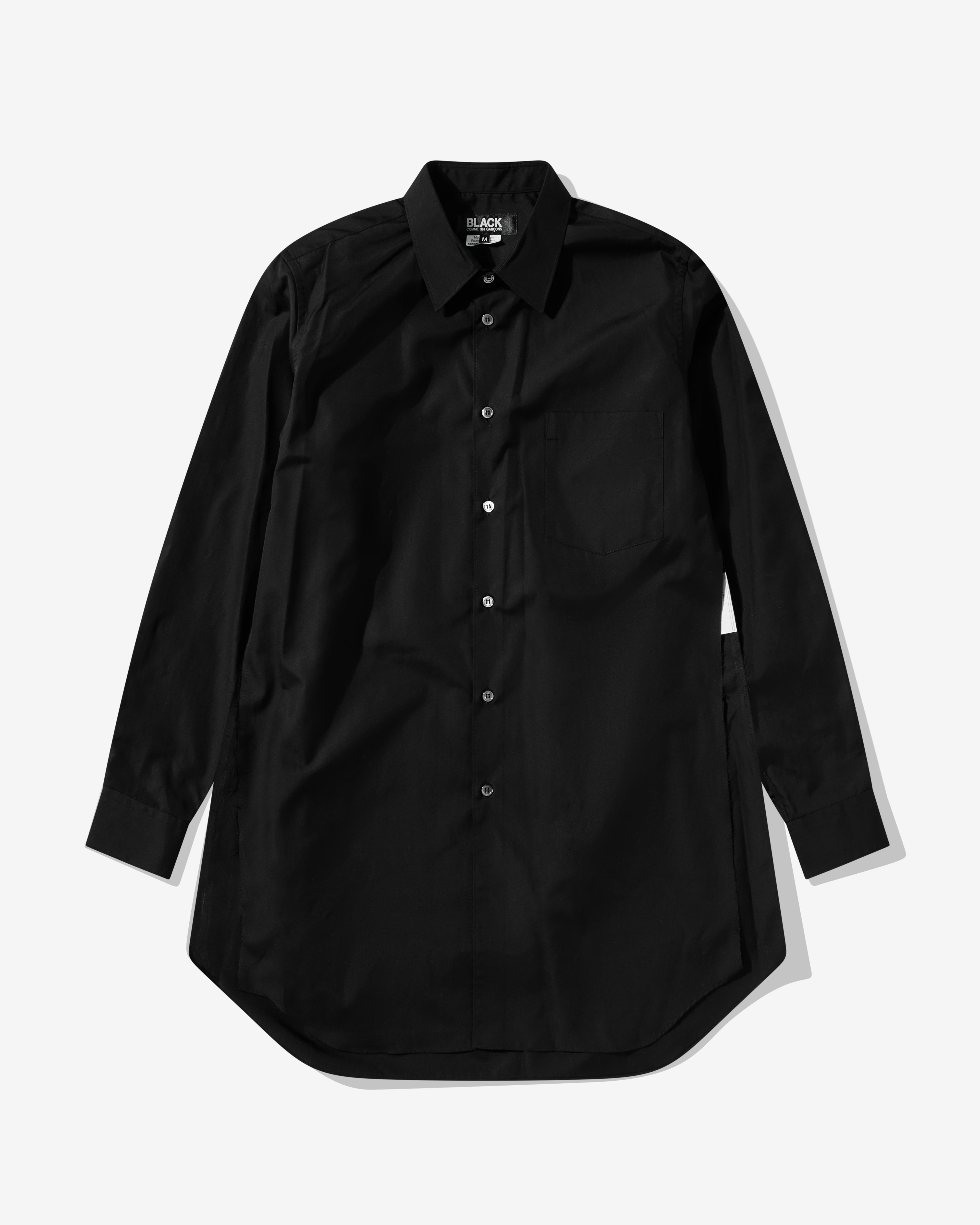 Black Comme Des Garçons: Longline Split Seam Shirt (Black) | DSML