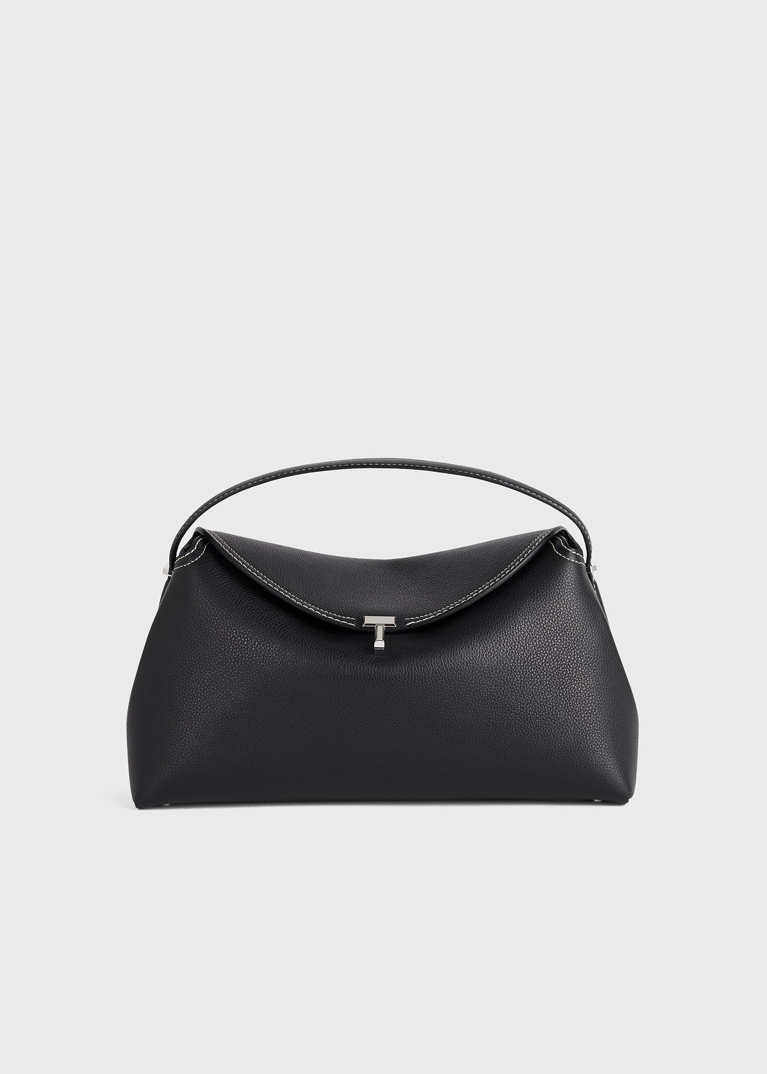 T-lock grained-leather top handle black – TOTEME