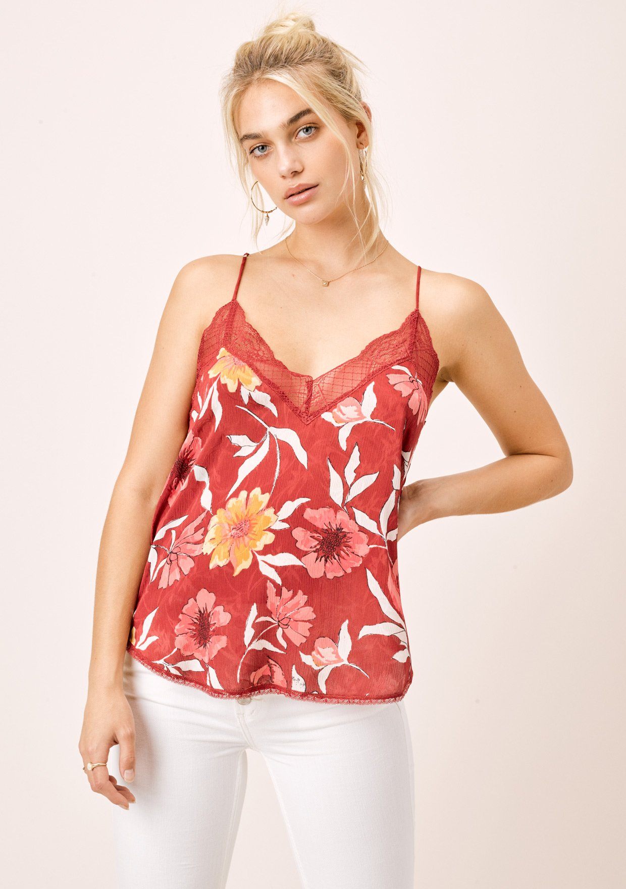 Silky Lace Trim Slip Camisole + Floral | LOVESTITCH