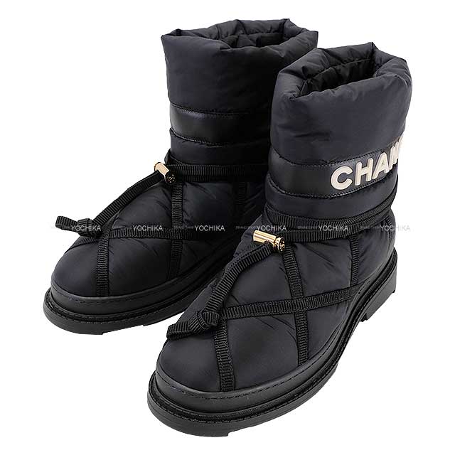 CHANEL boots Shearling Nylon COCO Mark Boa Snow #37 Noir (Black