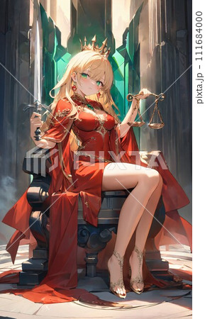 タロット】Tarot 11 JUSTICE 正義 イラスト素材 （AI生成画像）の