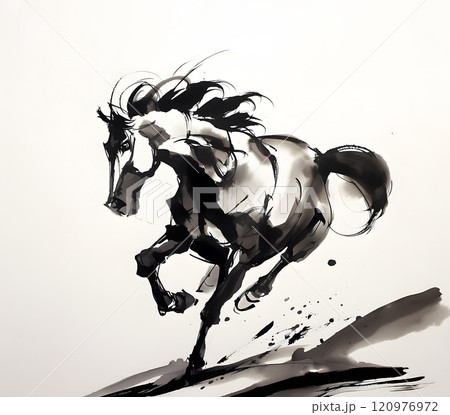 馬の水墨画のイラスト素材 [120976972] - PIXTA
