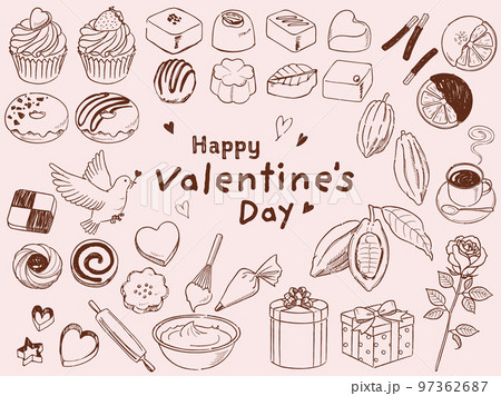 オシャレなバレンタインセット手描きのイラスト素材 [97362687] - PIXTA