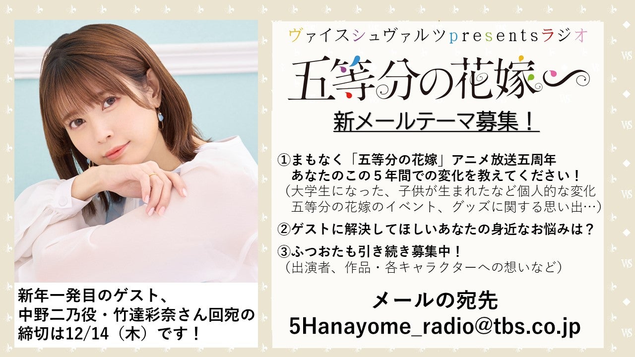 12月11日、18日は「五等分の花嫁」中野五月役・水瀬いのりさんが登場