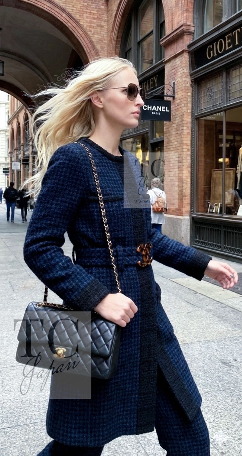 シャネル ジャケット コート CHANEL ネイビー ブラック ビッグ CC ロゴ