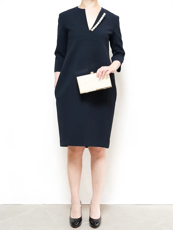 YOKO CHAN（ヨーコチャン） ロングスリーブパールドレス（ネイビー