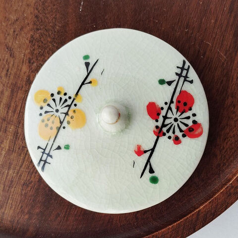 最終価格、アンティーク、自家保存 久谷 谷口骨董 蓋の裏に菖蒲の絵