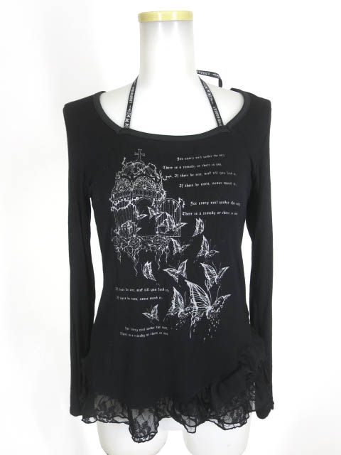 h.NAOTO Blood / 蝶プリント裾フリル長袖カットソー / エイチナオト