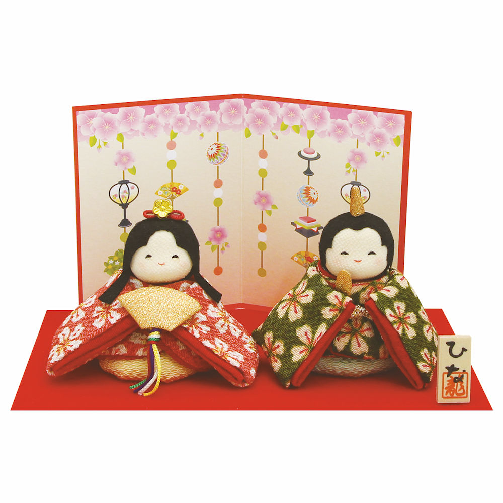 楽天市場】雛人形 雛飾り ぽてりひな2人 桜 はんなり 屏風・敷物付