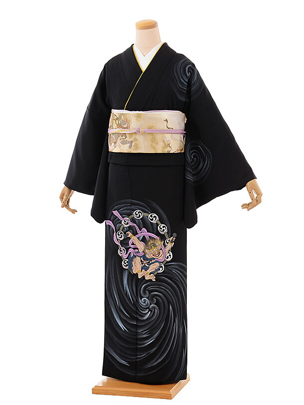 楽天市場】訪問着 レンタル 結婚式 t724 黒地 風神雷神 手描き 新品