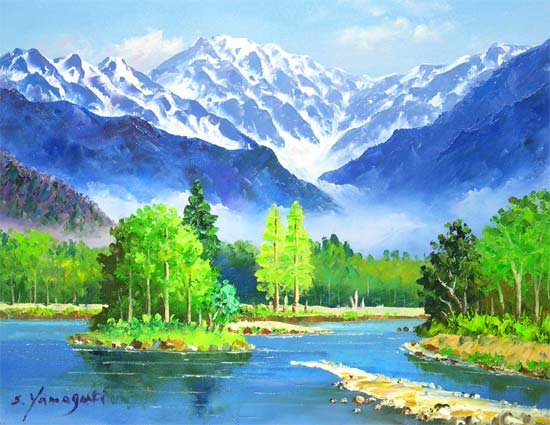 楽天市場】絵画 油絵 大正池と穂高 （山口新平） 送料無料 【海・山