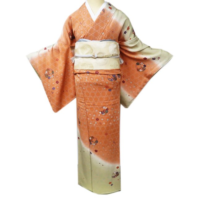 楽天市場】【 未使用 】 訪問着 着物 正絹 袷 花と蝶の図 籠目模様 暈