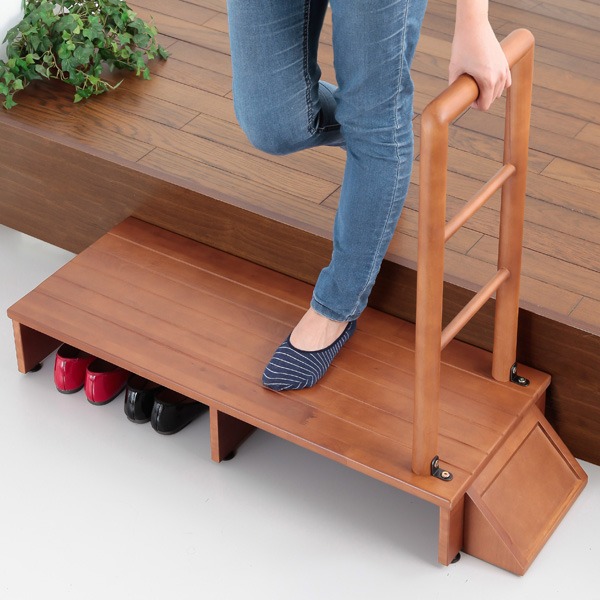 楽天市場】木製手すり付き玄関踏み台 100cm幅 手すり付き踏み台 手すり