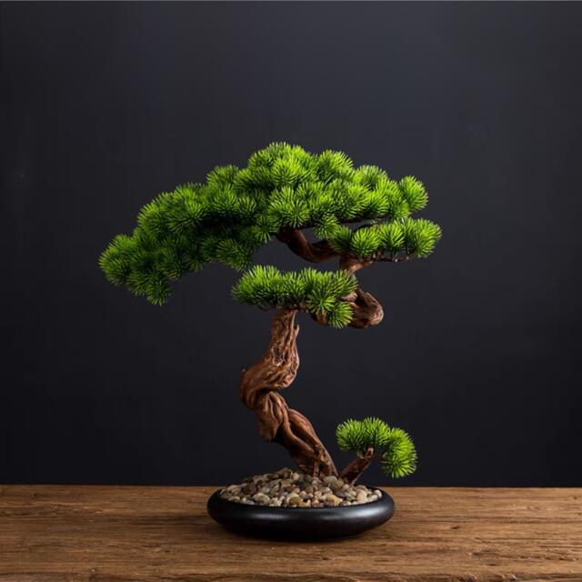 楽天市場】A041677インテリアグリーン 高級模造迎客松盆栽 置物 禅意迎