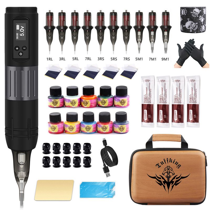 楽天市場】ワイヤレスタトゥーマシンセット ショートペン式 10色