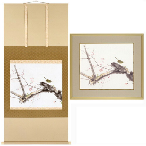 楽天市場】竹内栖鳳『 梅に鶯 』手彩色 特殊美術印刷 軸装 額装 掛軸