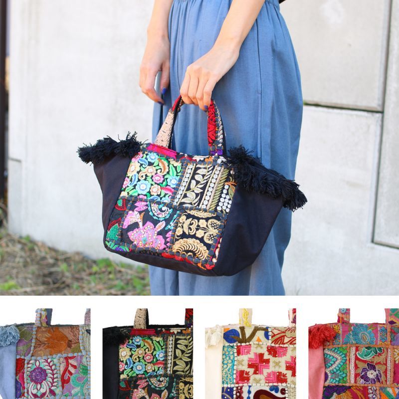 カンバディアパッチ トートバッグ インド 伝統柄 パッチワーク
