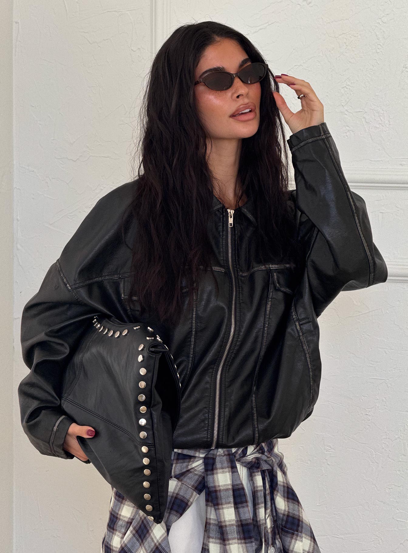 Tanza Faux Leather Jacket Washed Black | Princess Polly