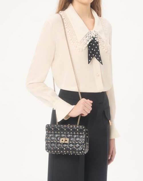 Small Nappa Rockstud Spike Bag for Woman in Black | Valentino US