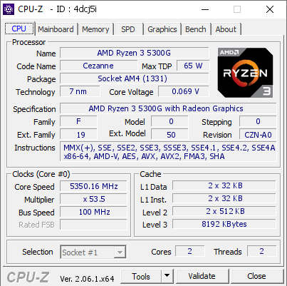 AMD Ryzen 3 5300G @ 5350.16 MHz - CPU-Z VALIDATOR