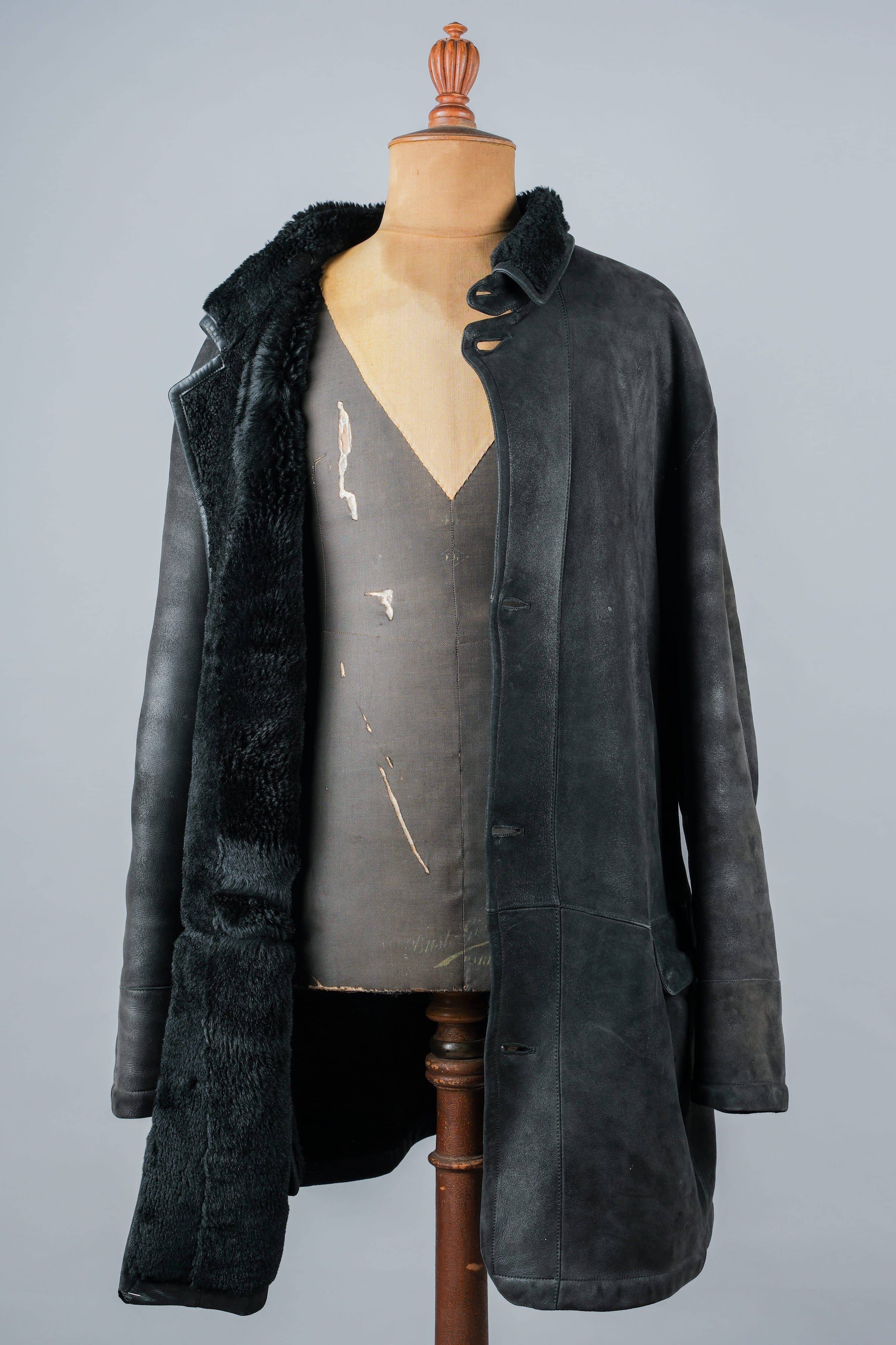 90's】Old SERAPHIN Black Leather Mouton Half Coat Size.54