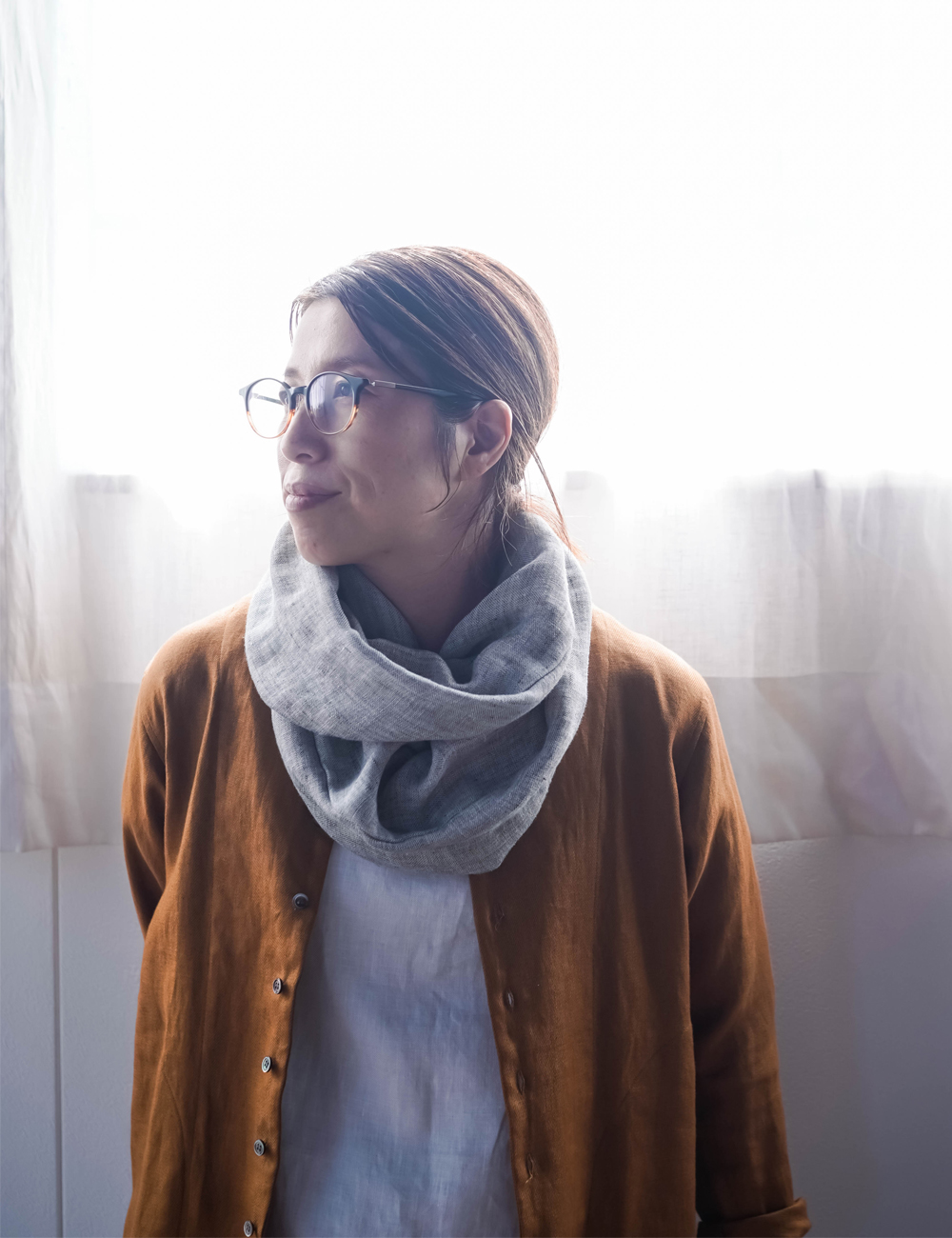 ふわとろ3重リネンガーゼのスヌード】首守（シュシュ）/杢グレー z005d