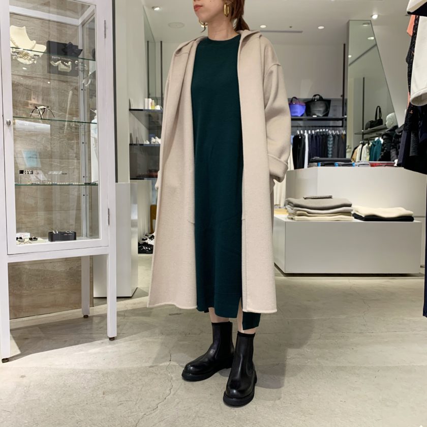 GALERIE VIE ウールダブルフェイルスオープンカラーフーデッドコート