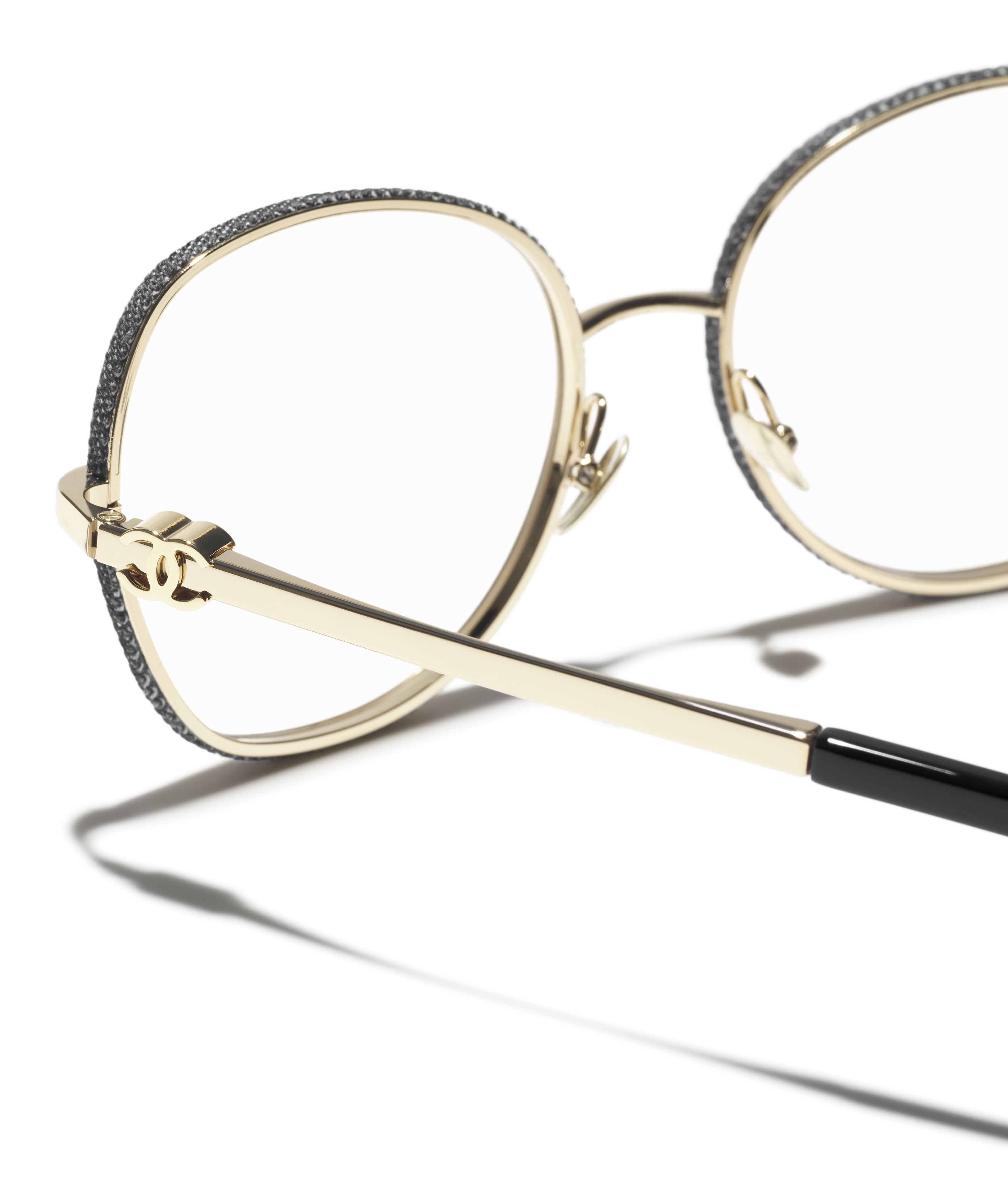 CHANEL Eyeglasses: Round Eyeglasses, metal & denim 2218 — Fashion