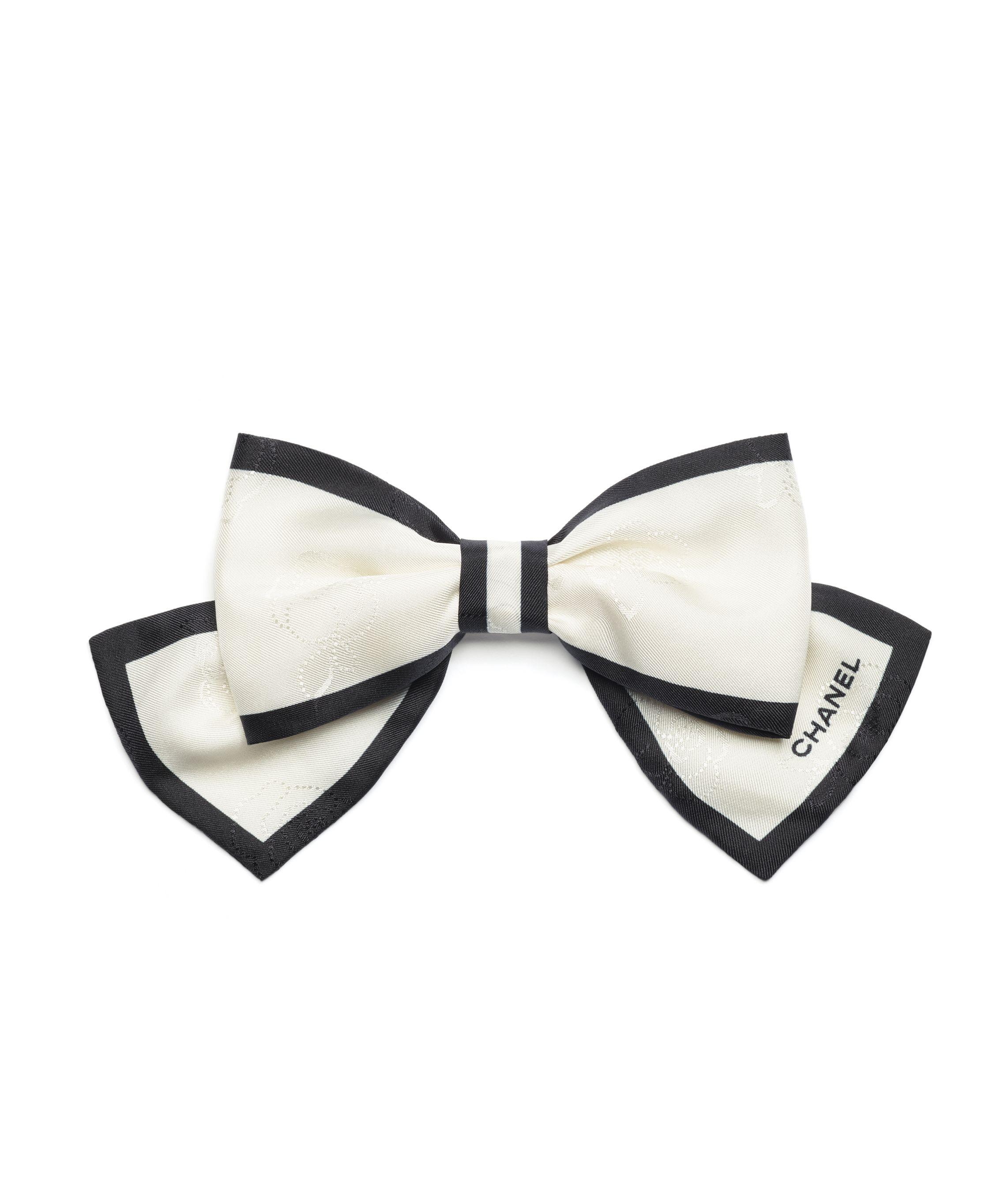 ボウ バレッタ - シルク ジャカード、エクリュ & ブラック