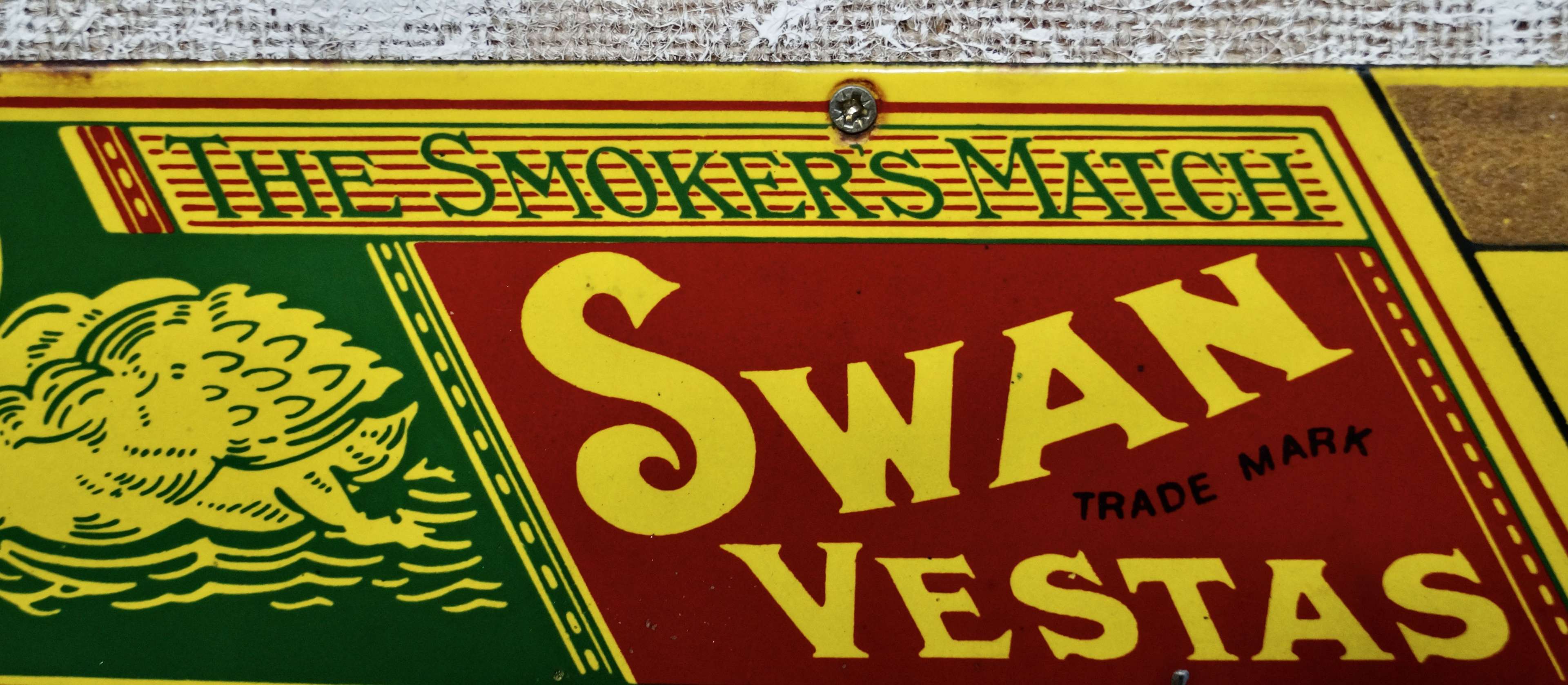Vintage Enamel Swan Vesta Advertising Sign in Antique signs