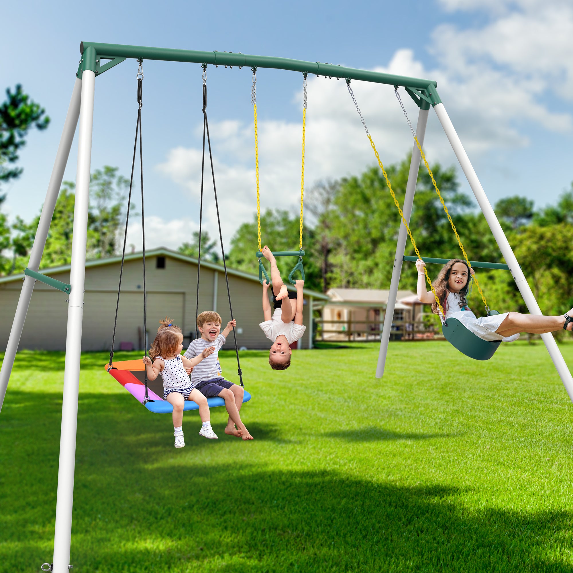 9.5' Tall Swing Sets for Backyard with Platform Swing Belt Swing