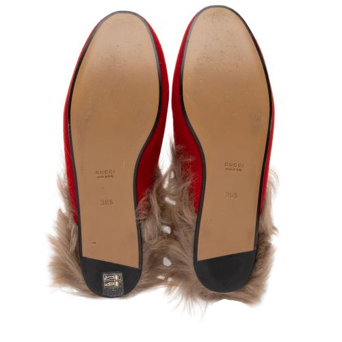 Gucci Felt Fur Gucci 100 Princetown Mules - Size 8.5 / 38.5