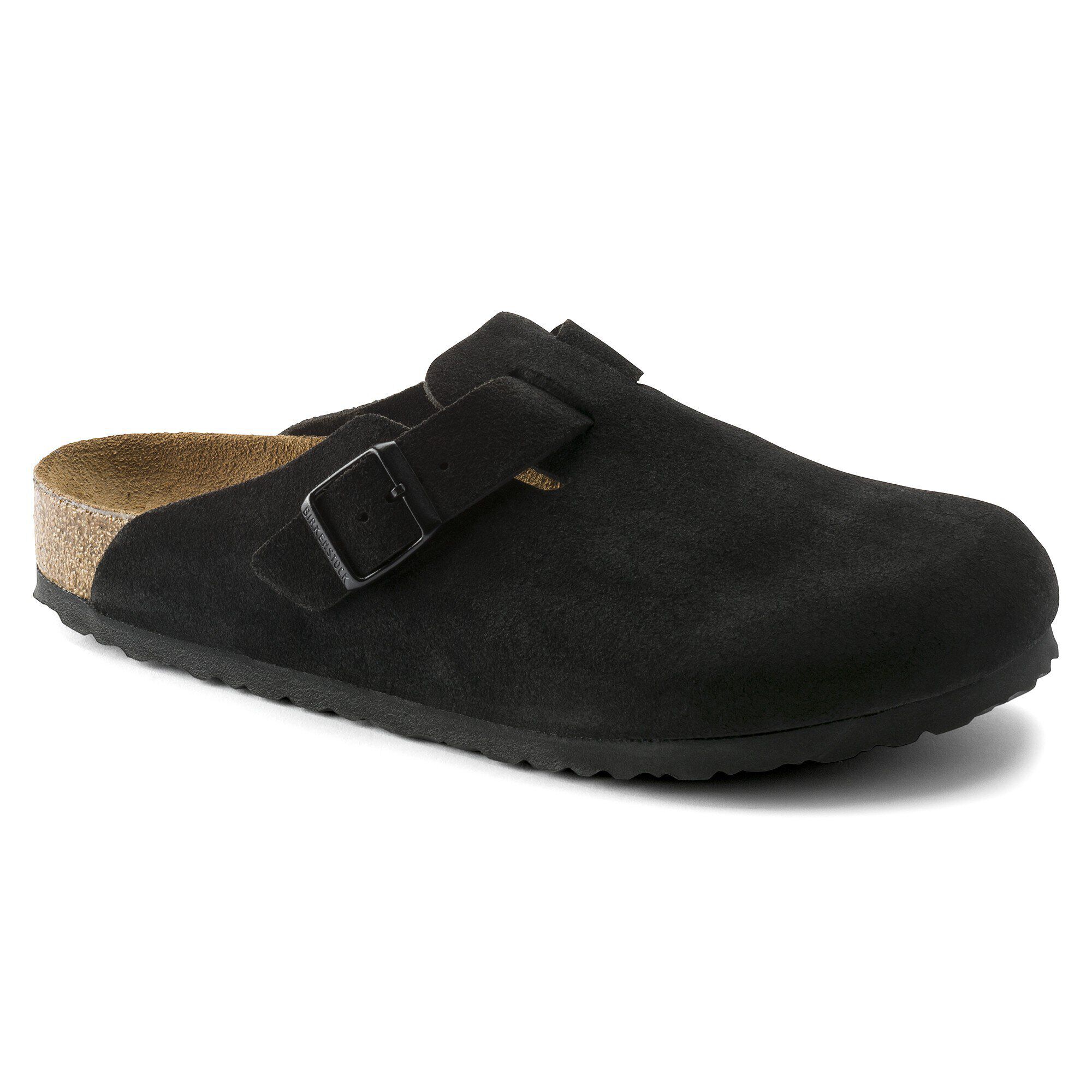 Boston Soft Footbed Suede Leather in Color Black | BIRKENSTOCK US