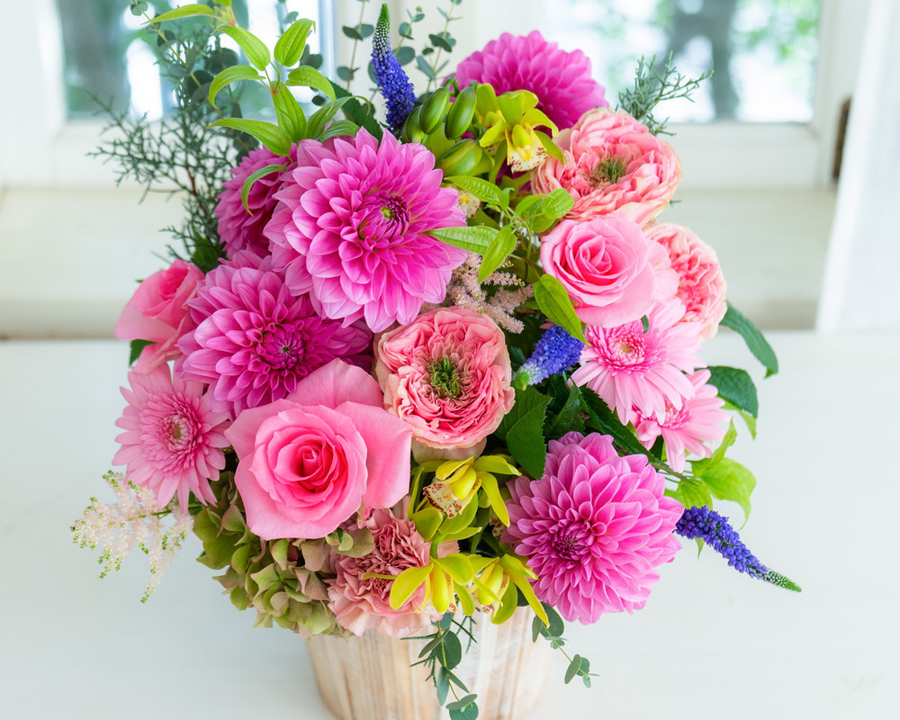 おまかせ☆ アーティフィシャルフラワー＊アレンジメント ピンク紫