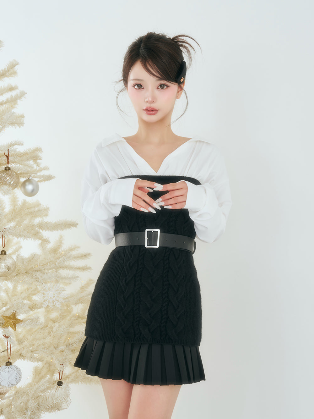 シャツドッキングプリーツニットミニワンピース – Darich (ダーリッチ)