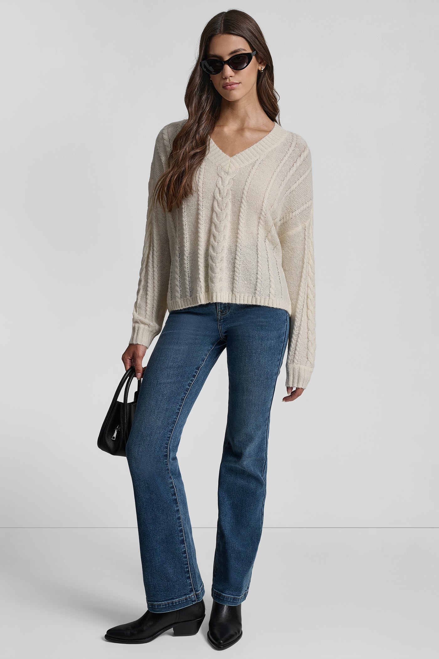 Mohair Like Cable V Neck Sweater | Sweater | DKNY
