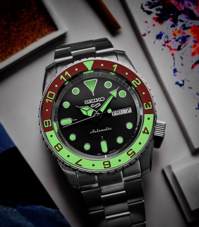 Sapphire Insert - SKX Dual Time Red X White - Luminous Green - DLW