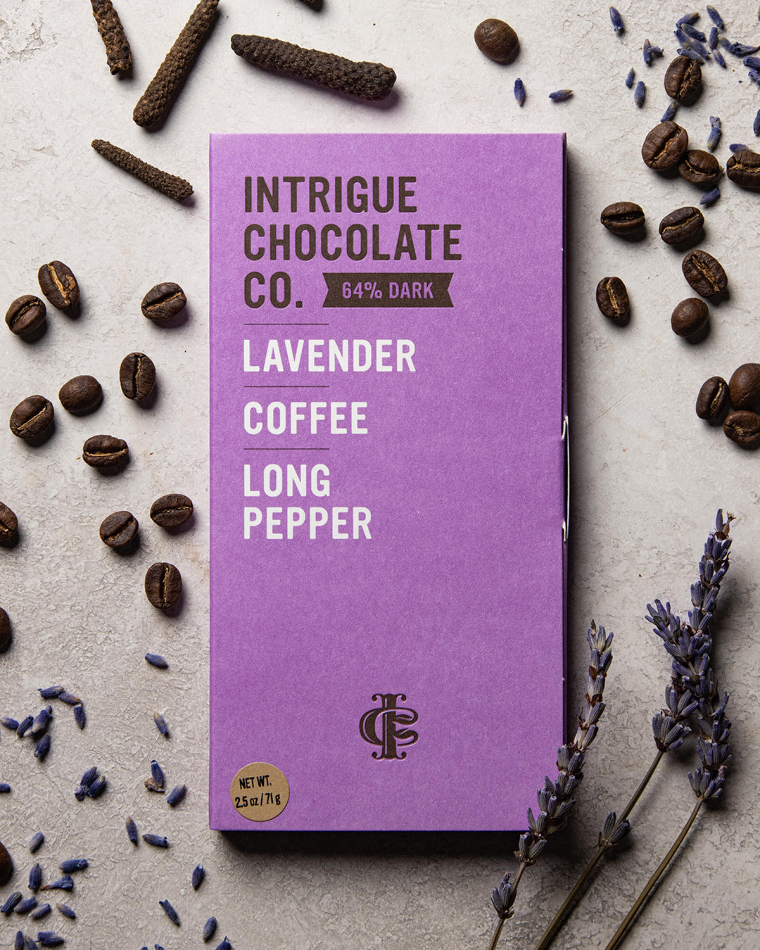 Lavender, Coffee, Long Pepper Bar - Intrigue Chocolate Co.