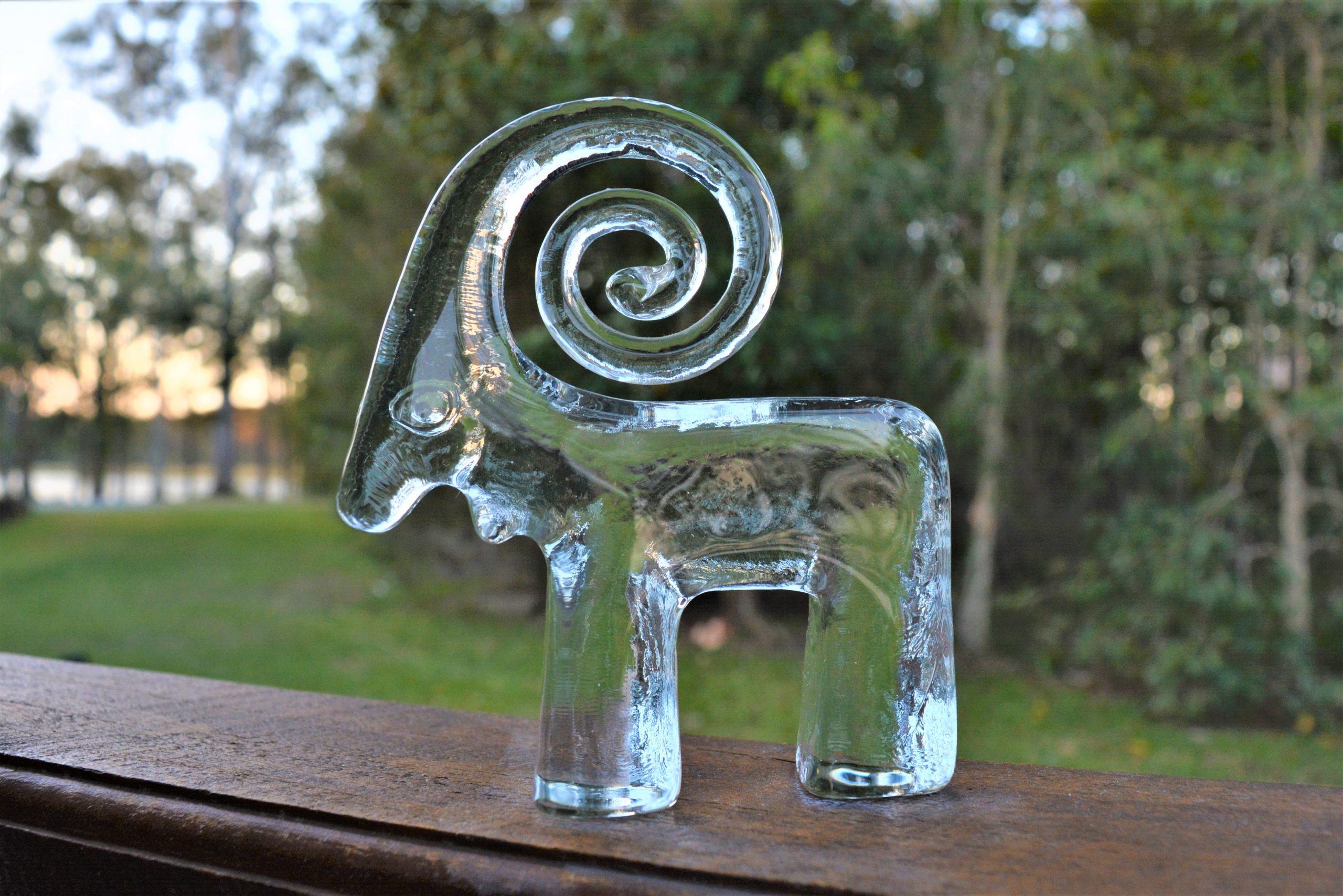 ONE Kosta Boda Curly Horned Ibex / Ram. Boda Zoo Series. Vintage