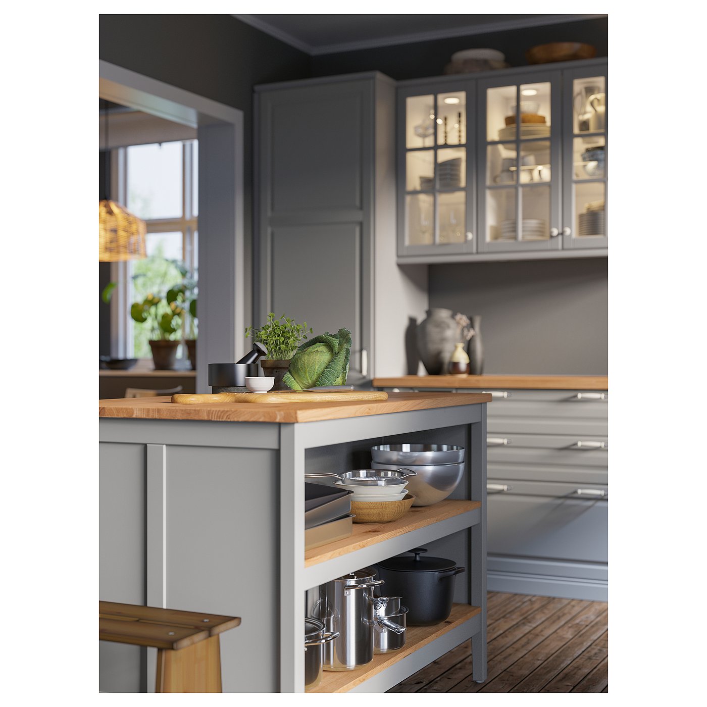 TORNVIKEN kitchen island, gray/oak, 495/8x303/8