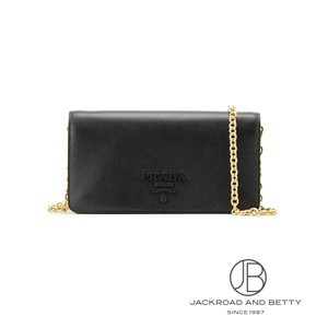 サフィアーノレザー ミニバッグ チェーンウォレット ブラック 黒