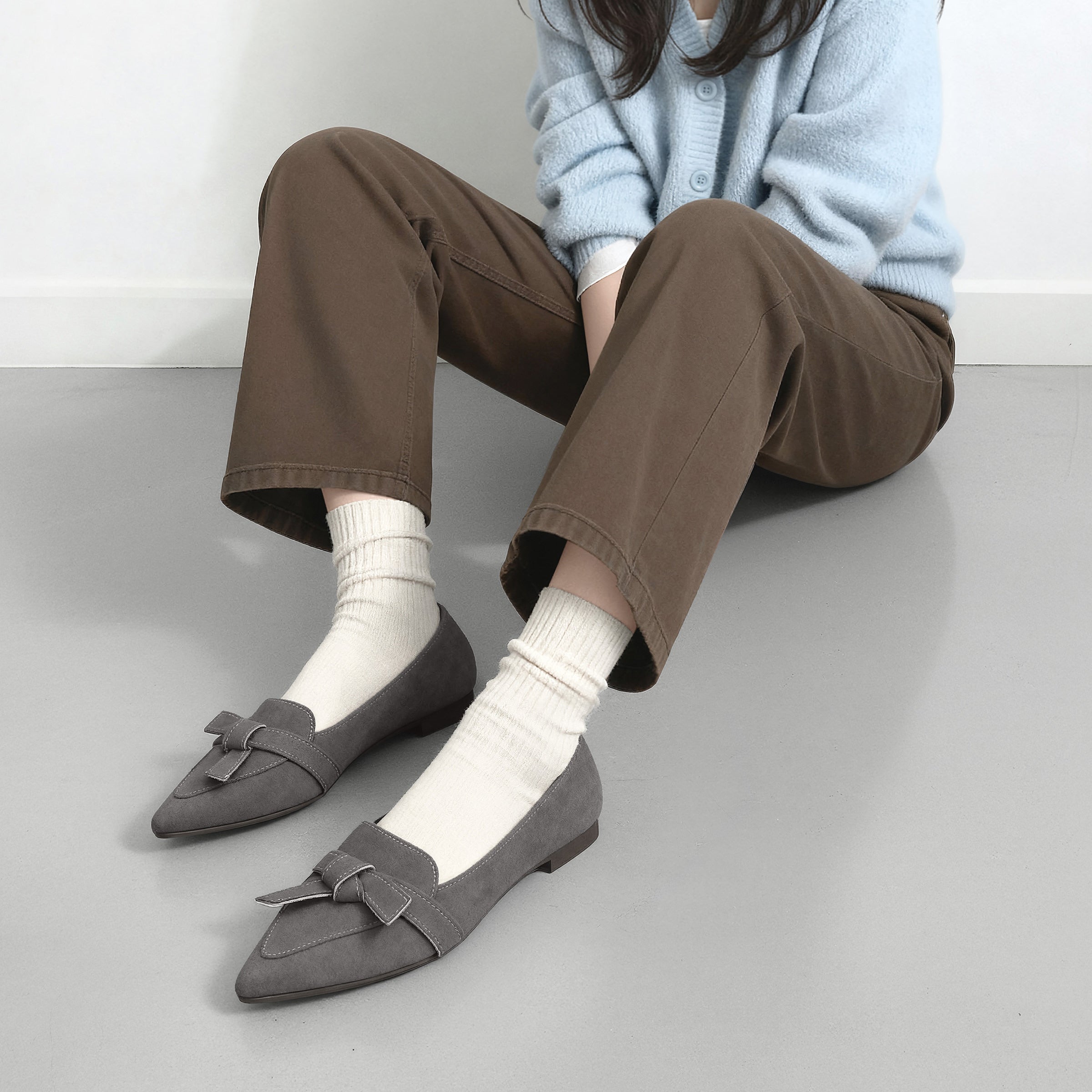 30%OFF：2025AW：ステッチリボン ローファー（m17016）チャコールS