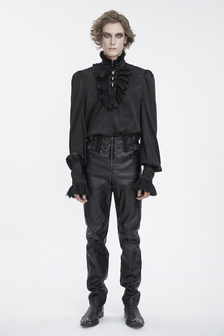 ブラック スタンドカラー 長袖 ジャカード フリル メンズ ゴシック