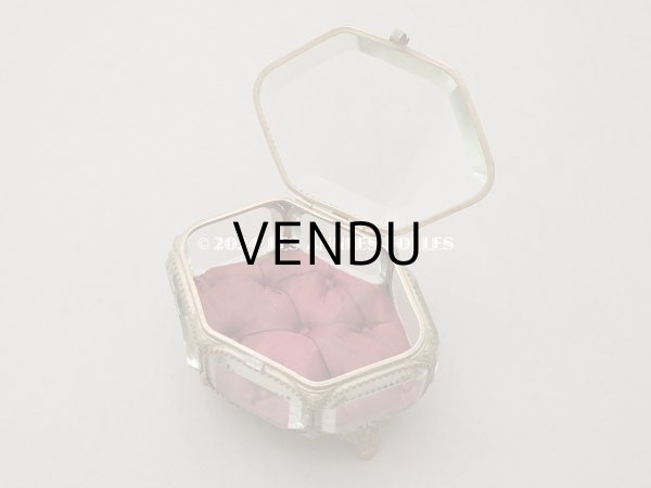 19世紀 アンティーク 大きなジュエリーボックス 六角形 ワイン色の